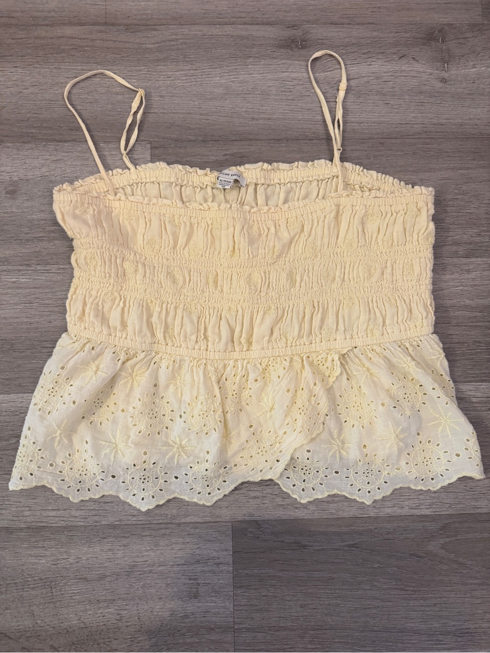American Eagle Outfitters Yellow Smocked Eyelet Cami